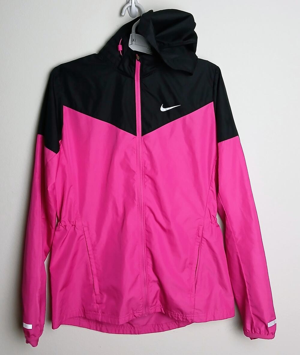 Nike Womens Windrunner Running Jacket Pink Black Colorblock Hooded Medium